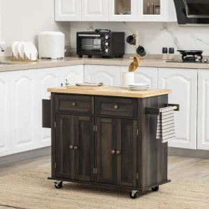 BABOOM Brown Mdf Base with Wood Top Rolling Kitchen Island (17.5-in x 43.75-in x 32.5-in)