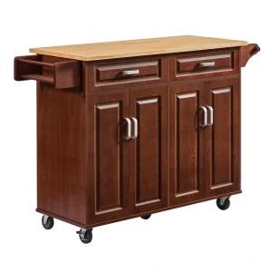 BABOOM Brown Mdf Base with Wood Top Rolling Kitchen Island (18.1-in x 53.8-in x 35.5-in)
