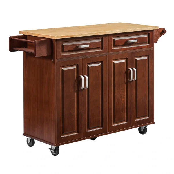 BABOOM Brown Mdf Base with Wood Top Rolling Kitchen Island (18.1-in x 53.8-in x 35.5-in)