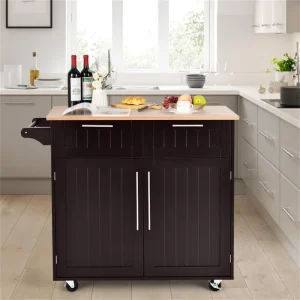 BABOOM Brown Mdf Base with Wood Top Rolling Kitchen Island (18-in x 37-in)