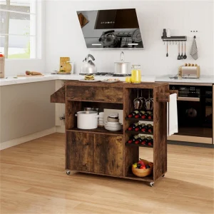BABOOM Brown Mdf Base with Wood Top Rolling Kitchen Island (27-in x 51-in x 37-in)