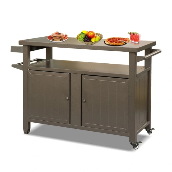 BABOOM Brown Metal Base with Extruded Aluminum Top Rolling Kitchen Island (20.31-in x 51.67-in x 35.51-in)