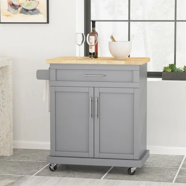 BABOOM Gray Composite Base with Composite Top Rolling Kitchen Cart (18-in x 32-in x 34.5-in)