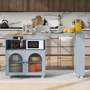 BABOOM Gray Mdf Base with Wood Top Rolling Kitchen Island (15.75-in x 56.3-in x 37.1-in)