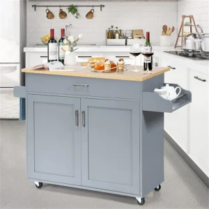 BABOOM Gray Mdf Base with Wood Top Rolling Kitchen Island (16-in x 45.5-in x 33.5-in)
