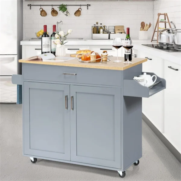 BABOOM Gray Mdf Base with Wood Top Rolling Kitchen Island (16-in x 45.5-in x 33.5-in)