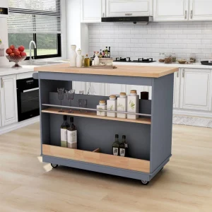 BABOOM Gray Mdf Base with Wood Top Rolling Kitchen Island (21.7-in x 46-in x 35.62-in)