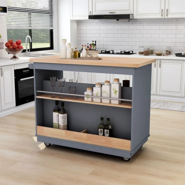 BABOOM Gray Mdf Base with Wood Top Rolling Kitchen Island (21.7-in x 46-in x 35.62-in)