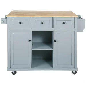 BABOOM Gray Mdf Base with Wood Top Rolling Kitchen Island (29.5-in x 53.1-in x 37.2-in)