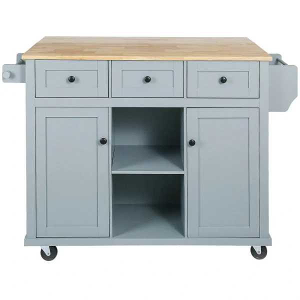 BABOOM Gray Mdf Base with Wood Top Rolling Kitchen Island (29.5-in x 53.1-in x 37.2-in)