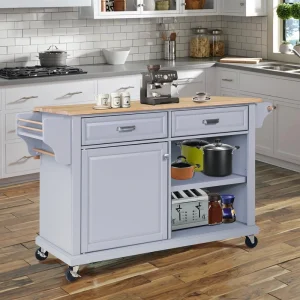 BABOOM Gray Mdf Base with Wood Top Rolling Kitchen Island (32-in x 57.63-in x 36-in)