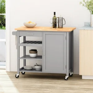 BABOOM Gray Wood Base with Wood Top Rolling Kitchen Cart (18.9-in x 41.75-in x 35.25-in)