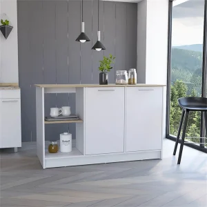 BABOOM White Composite Base with Composite Top Kitchen Island (25.1-in x 59-in x 35.4-in)