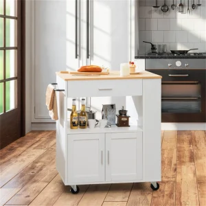 BABOOM White Composite Base with Composite Top Rolling Kitchen Cart (20-in x 32.5-in x 36.5-in)
