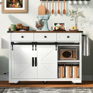 BABOOM White Mdf Base with Composite Top Rolling Kitchen Island (28.7-in x 53.8-in x 37-in)