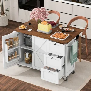BABOOM White Mdf Base with Composite Top Rolling Kitchen Island (28.7-in x 54.5-in x 36.5-in)