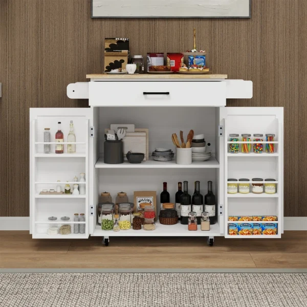 BABOOM White Mdf Base with Wood Top Rolling Kitchen Island (17.71-in x 36.61-in x 36.02-in)
