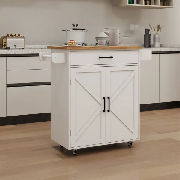BABOOM White Mdf Base with Wood Top Rolling Kitchen Island (17.72-in x 37.99-in x 36.02-in)
