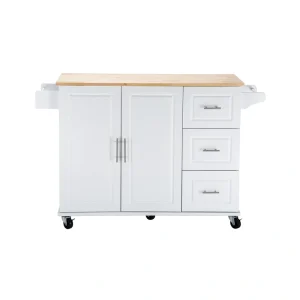 BABOOM White Mdf Base with Wood Top Rolling Kitchen Island (17-in x 53.93-in x 36.22-in)