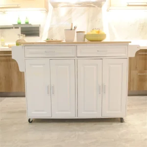 BABOOM White Mdf Base with Wood Top Rolling Kitchen Island (18.11-in x 53.93-in x 35.03-in)