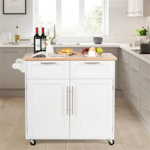 BABOOM White Mdf Base with Wood Top Rolling Kitchen Island (18-in x 37-in)