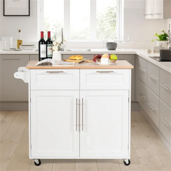 BABOOM White Mdf Base with Wood Top Rolling Kitchen Island (18-in x 37-in)