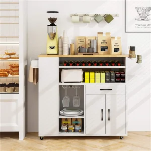 BABOOM White Mdf Base with Wood Top Rolling Kitchen Island (27-in x 50 x 37-in)