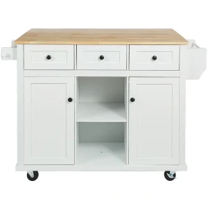 BABOOM White Mdf Base with Wood Top Rolling Kitchen Island (29.5-in x 53.1-in x 37.2-in)