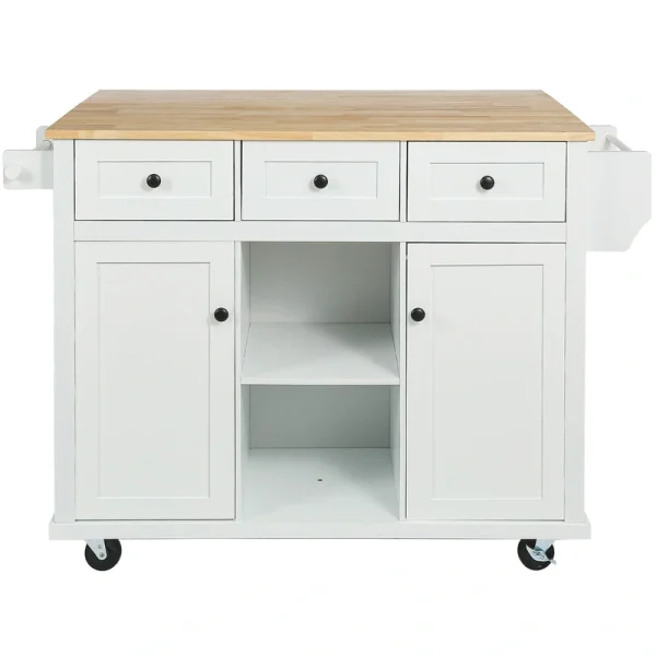 BABOOM White Mdf Base with Wood Top Rolling Kitchen Island (29.5-in x 53.1-in x 37.2-in)