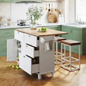 BABOOM White Wood Base with Wood Top Kitchen Island (29.5-in x 50.3-in x 36.6-in)