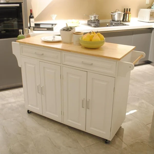 Bayfeve Kitchen Island  Kitchen Cart, Mobile Kitchen Island, Rubber Wood Top, Big  Adjustable Shelf Inside Cabinet for Different Utensils