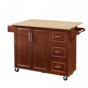 Bayfeve Retro Brown Rolling Kitchen Island with Drop Leaf Countertop, with Storage Cabinet and Tower Rack