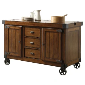 Benzara Brown Wood Veneer Base with Mdf Wood Top Kitchen Cart (22-in x 57-in x 36-in)