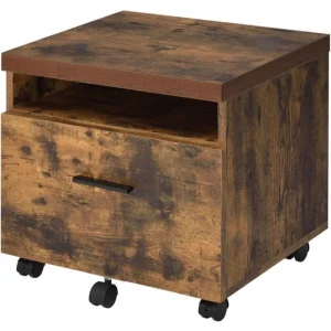 Benzara Contemporary Brown Lateral File Cabinet, 18.9  18.11  15.75in, Residential Use, Sturdy Wood and Metal Construction, Weathered Oak Brown Finish