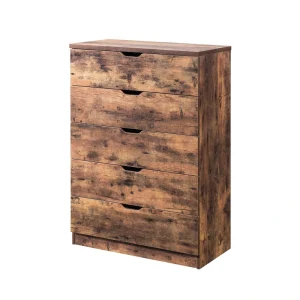 Benzara Contemporary Metal and Wood Utility Chest with 5 Spacious Drawers, Brown