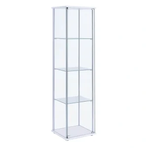 Benzara Contemporary/Modern Clear and White Metal Curio Cabinet