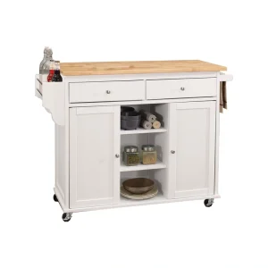 Benzara White Mdf Base with Mdf Wood Top Kitchen Cart (18-in x 47-in x 34-in)