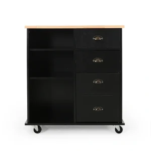 Best Selling Home Decor Black Mdf Base with Wood Top Rolling Kitchen Cart (17.75-in x 31.5-in x 34.5-in)