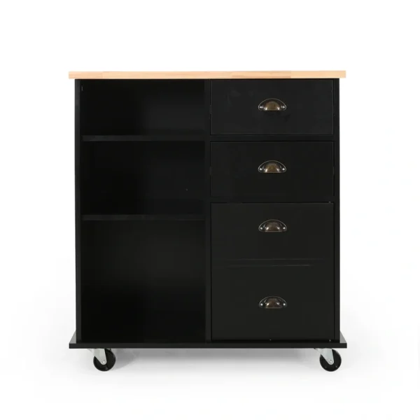 Best Selling Home Decor Black Mdf Base with Wood Top Rolling Kitchen Cart (17.75-in x 31.5-in x 34.5-in)