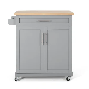 Best Selling Home Decor Gray Mdf Base with Mdf Top Rolling Kitchen Cart (18-in x 32-in x 34.5-in)