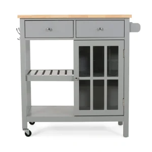 Best Selling Home Decor Gray Mdf Base with Wood Top Rolling Kitchen Cart (17.15-in x 34.15-in x 34.75-in)