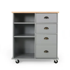 Best Selling Home Decor Gray Mdf Base with Wood Top Rolling Kitchen Cart (17.75-in x 31.5-in x 34.5-in)