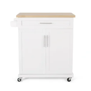 Best Selling Home Decor White Mdf Base with Mdf Top Rolling Kitchen Cart (18-in x 32-in x 34.5-in)