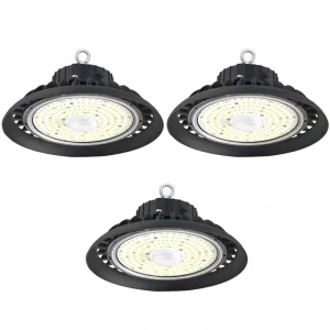 Bieuoram 200W Integrated LED Dimmable Balck High Bay Light, 32000LM 5000K Daylight, Commercial UFO High Bay Light, IP65, (3Pack)