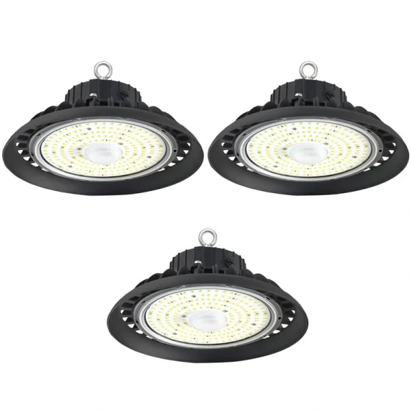 Bieuoram 200W Integrated LED Dimmable Balck High Bay Light, 32000LM 5000K Daylight, Commercial UFO High Bay Light, IP65, (3Pack)