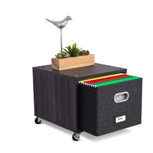BirdRock Home Contemporary Black Lateral File Cabinet, 15  14  12in, Wood Construction, Rolling or Stacking, Decorative Driftwood Design, Versatile Storage