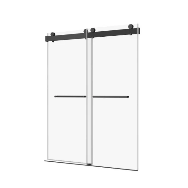 Boosicavelly 48 in. W x 76 in. H Double Sliding Frameless Shower Door in Matte Black Finish with Tempered Glass