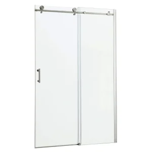Boosicavelly 48 in. W x 76 in. H Single Sliding Semi-Frameless Shower Door in Brushed Nickel Finish with Tempered Glass