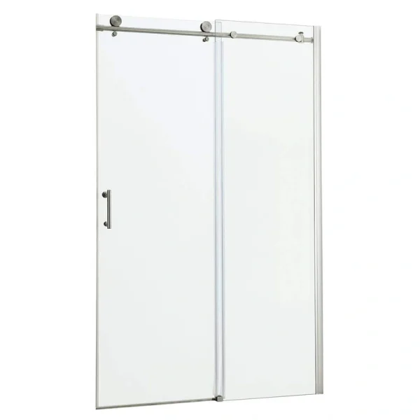 Boosicavelly 48 in. W x 76 in. H Single Sliding Semi-Frameless Shower Door in Brushed Nickel Finish with Tempered Glass