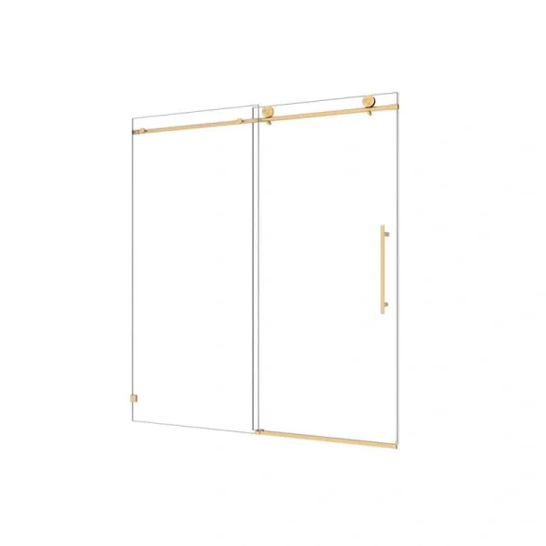 Boosicavelly 60.00 in. W x 76.00 in. H Single Sliding Frameless Shower Door in Brushed Gold Finish with Tempered Glass